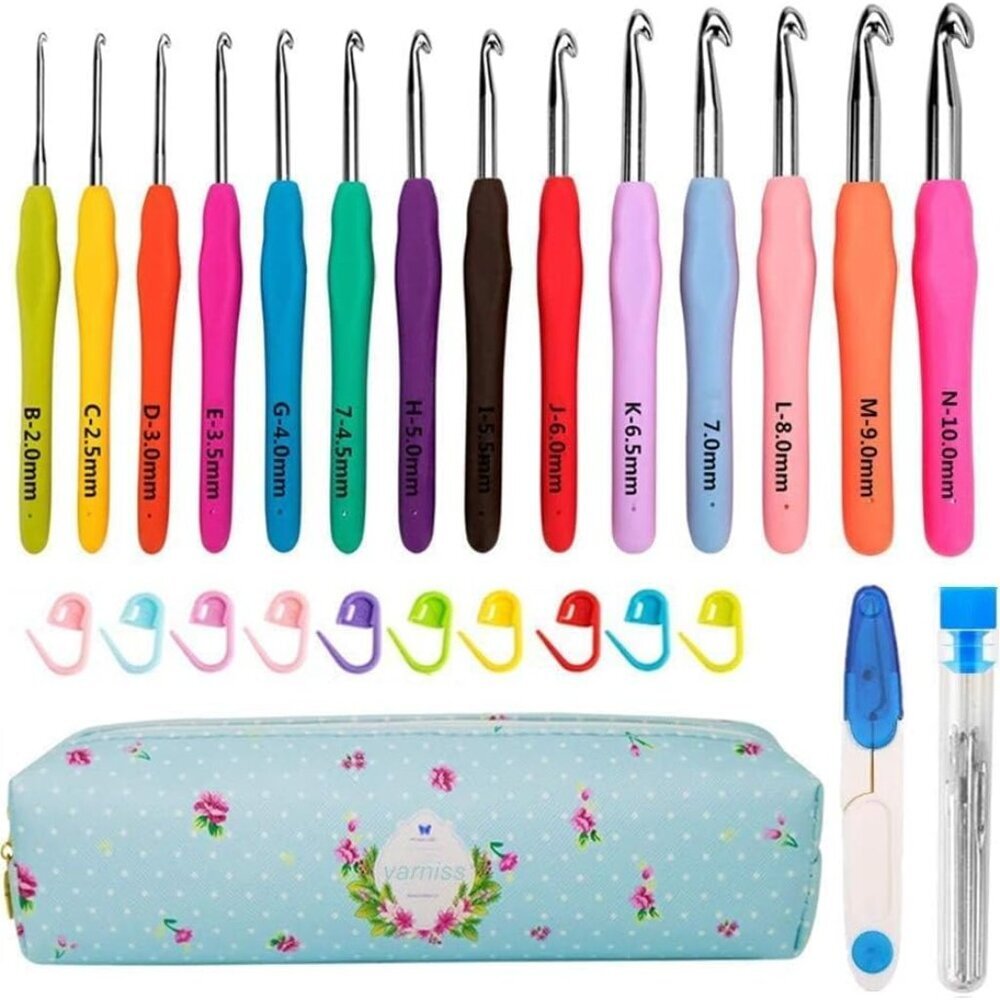 Crochet Hooks,14 Size Crochet Set 2mmB-10mmN, Ergonomic Crochet Hooks Set with C